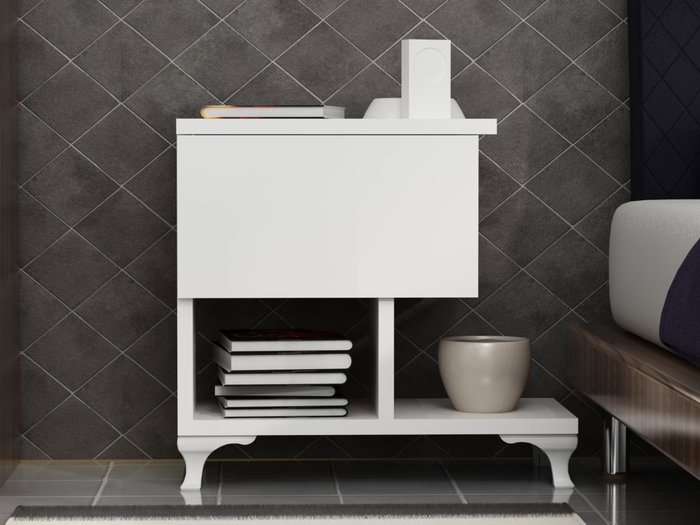 Hanah Home Mesilla de Noche Blanca 46.8cm Ancho x 46.8cm Alto x 33cm Fondo